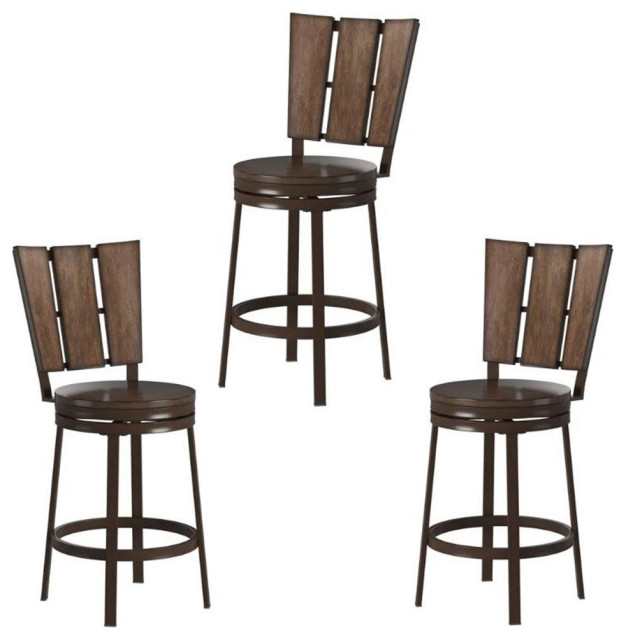 Home Square 3 Piece Modern Swivel Metal Counter Stool Set in Espresso Transitional Bar