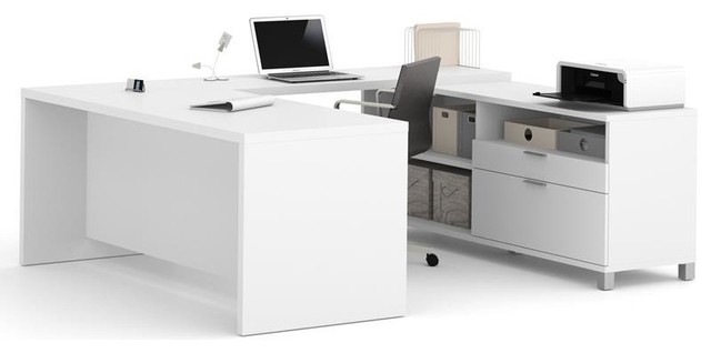 Bestar Pro Linea U Desk White Contemporary Desks And Hutches Bestar Pro Linea U Desk White