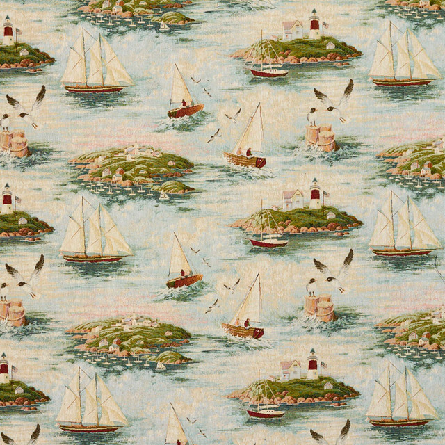 Costal Lighthouse Woven Novelty Upholstery Fabric By The Yard, By The