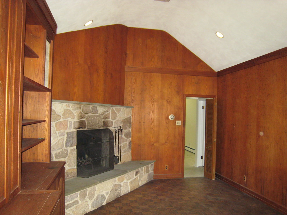 how to update worm treated pine paneling in family room