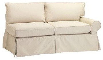 PB Basic Right Arm Love Seat, Down-Blend Wrap Cushions, everydaysuede(TM) Light