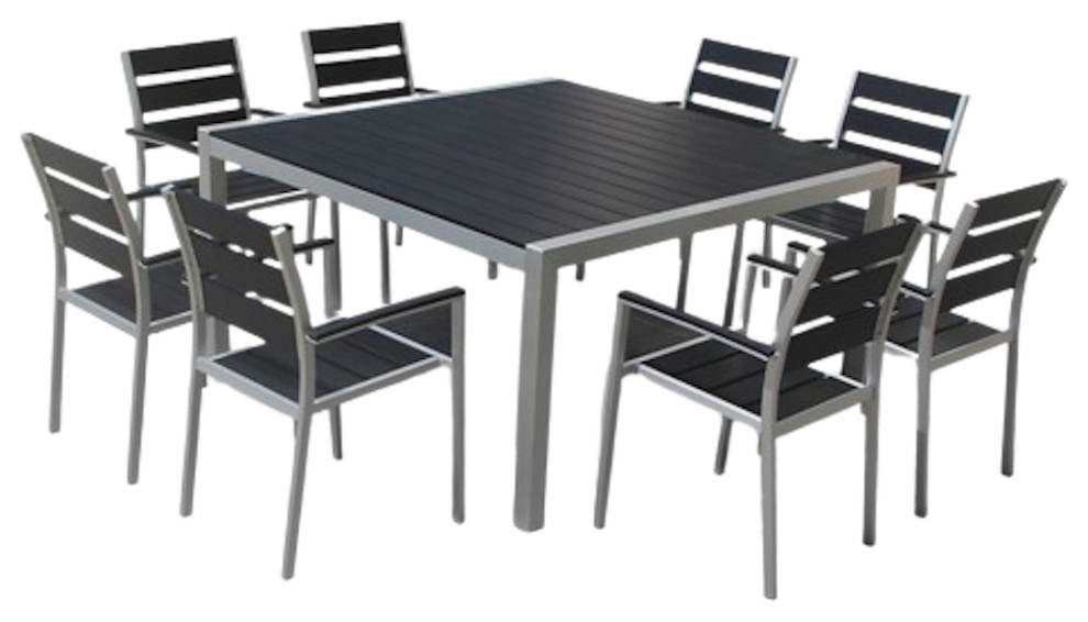 Outdoor Aluminum Resin 9-Piece Square Dining Table and Chairs Set ...