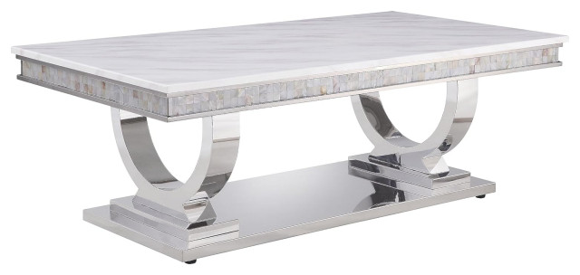 Modern Coffee Table, Unique Design & Rectangular Faux Marble Top, White ...