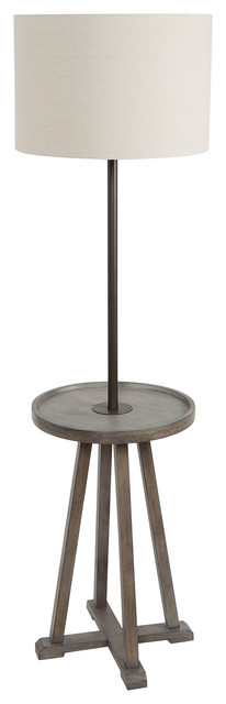 Emerson Wood Cross Base End Table Floor Lamp, Grey