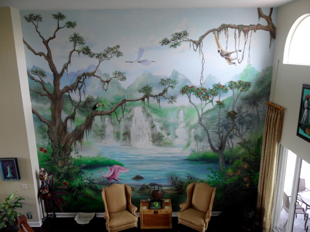 Tropical rainforest mural - Tropical - Living Room - Miami - by Art ...