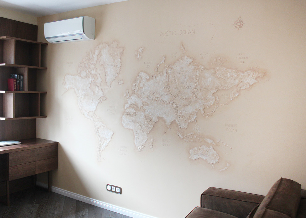 Объемная Декоративная роспись в интерьере "Карта мира"