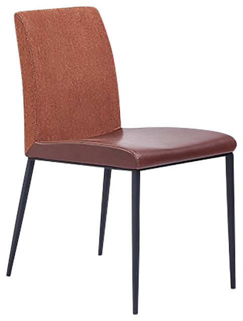 Rasmus Side Chair With Dark Brown Leatherette and Orange Fabric Set of 2
