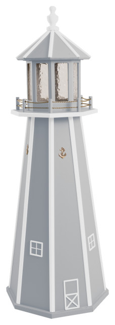 Outdoor Wooden Lighthouse Lawn Ornament, Gray and White, 5 Foot, Standard Electric Light