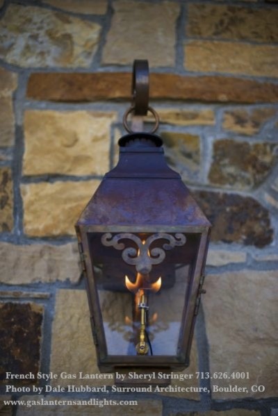 Sheryl's French Style Gas Lantern with Solid Top and Window Scroll