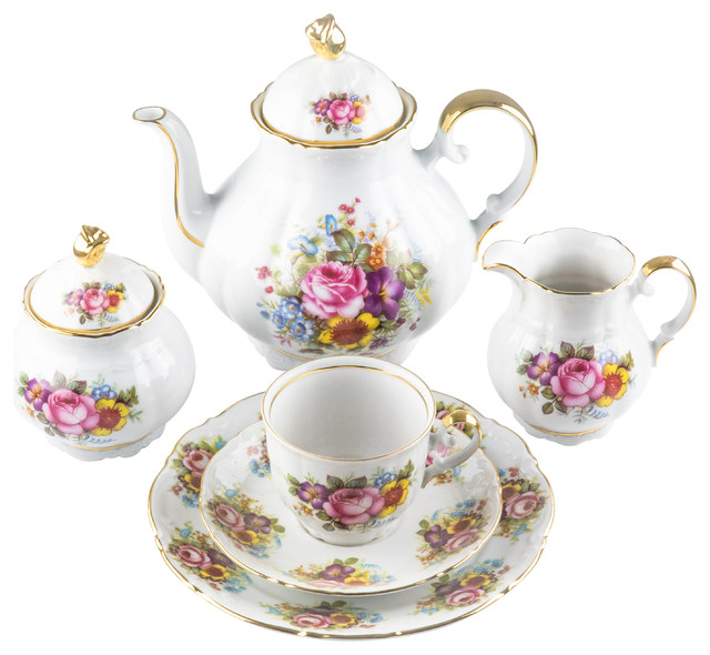 English Rose Coffee Set Traditional Tea Sets by Porcelain