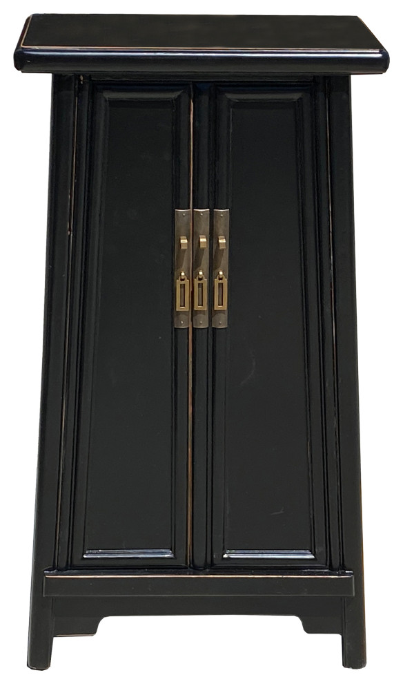 Chinese Oriental Black Ming Style A Shape End Table Nightstand Hcs7310