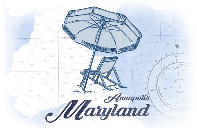 Annapolis Md Beach Chair And Umbrella Coastal Icon Print 12 X18