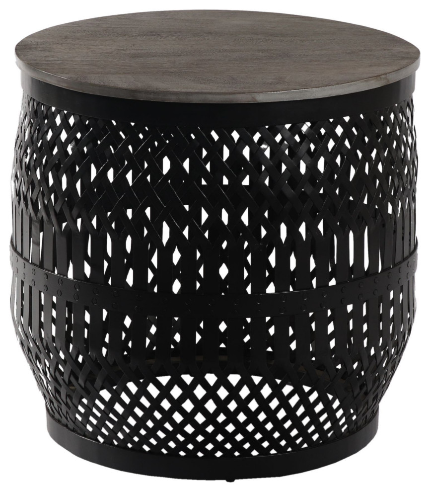 Kingston Mango and Metal Weave Eclectic Side Table Industrial Side Tables And End Tables