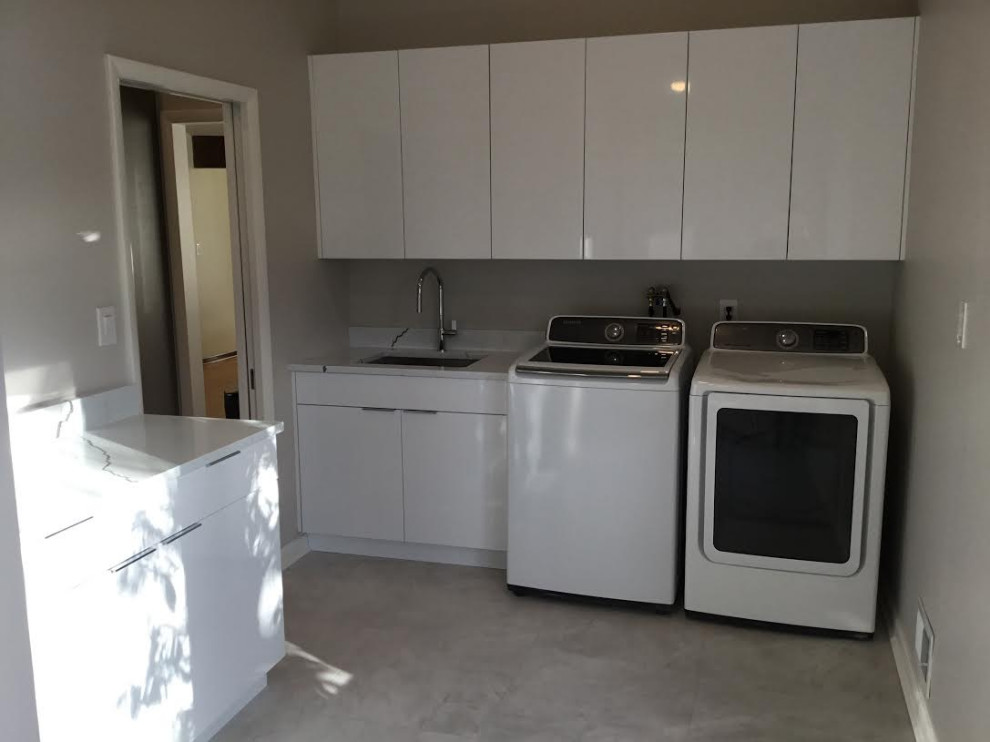 Contemporary Two Toned Kitchen and Laundry Room