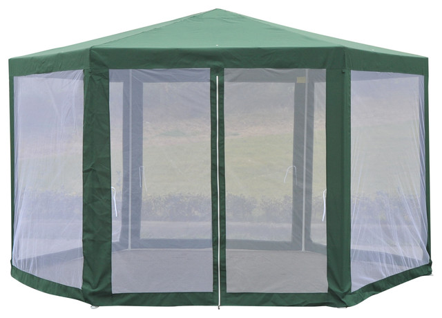 Outsunny Outdoor Hexagon Party Gazebo With Mesh Screen Green