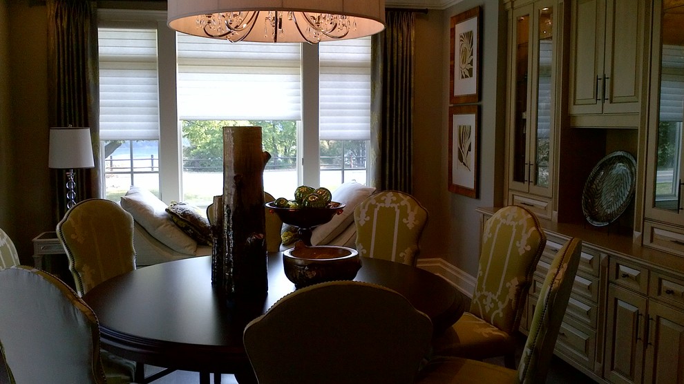 Home design - transitional medium tone wood floor home design idea in Toronto with gray walls