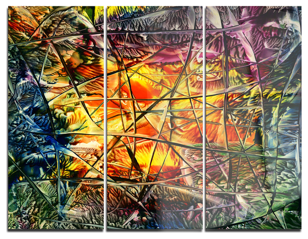 "Amber Abstract" Glossy Metal Wall Art, 3 Panels, 36"x28", 36"x28" 3