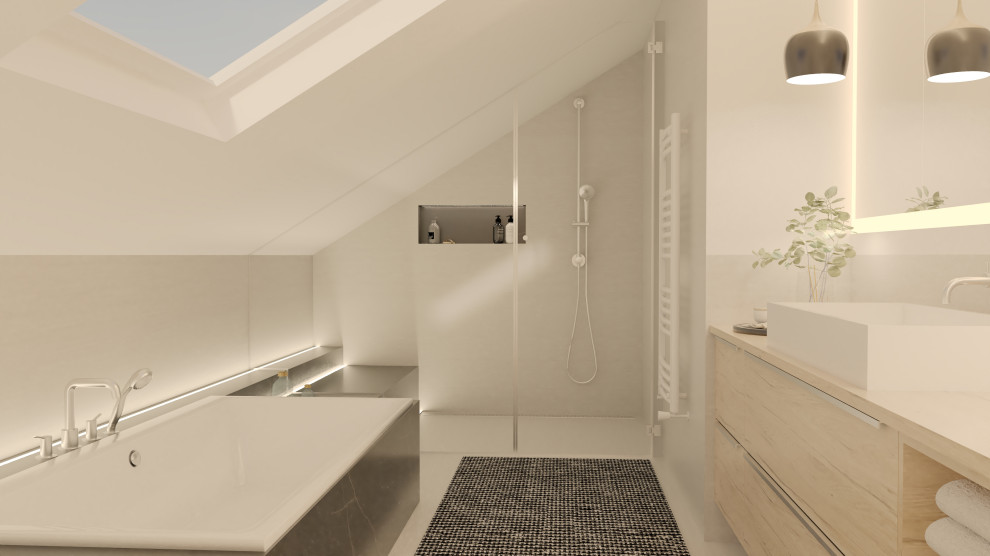 Planung von Wohn- und Essbereich + Schlafzimmer mit Bad im Dach