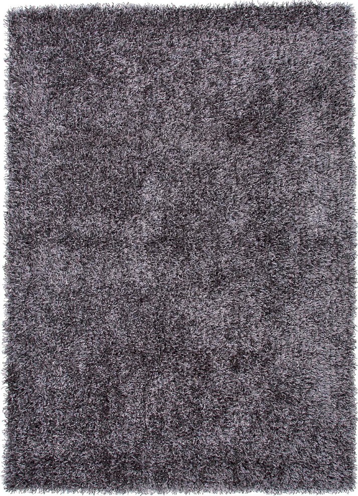 Shag Solid Pattern Polyester Gray/ Area Rug (5 x 7.6)