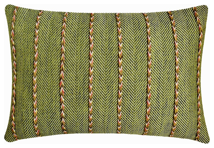 Green Jute 12"x14" Lumbar Pillow Cover Lace, Chevron Weave - Mossy Jute Magic