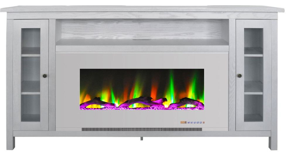 62" Whitby Farmhouse Electric Fireplace Heater, Deep Crystal Insert