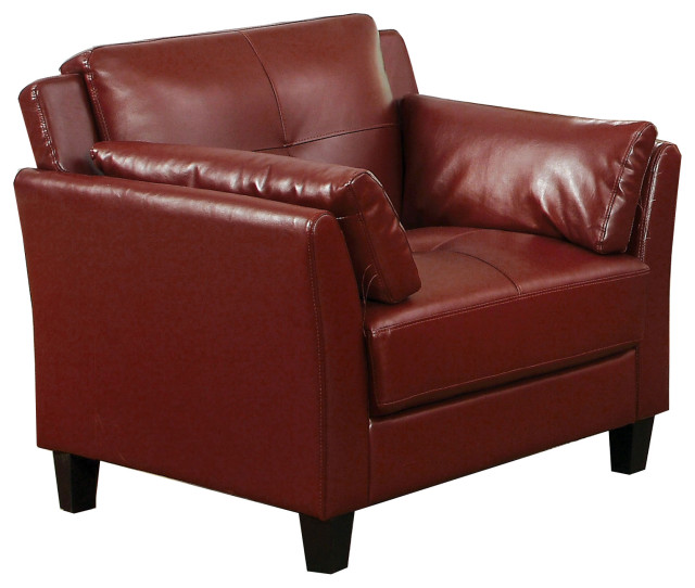 Faux Leather Upholstered Chair with Curved Arms and Stitching Details ...