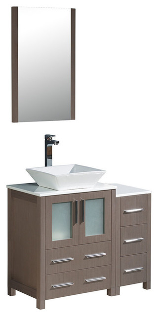 Fresca Torino 36" Gray Oak Modern Bathroom Vanity w/ Side Cabinet & Vessel Sink