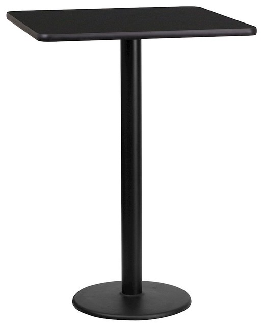 Flash 24'' Square Laminate Table Top/18'' Round Bar Table Base, Black