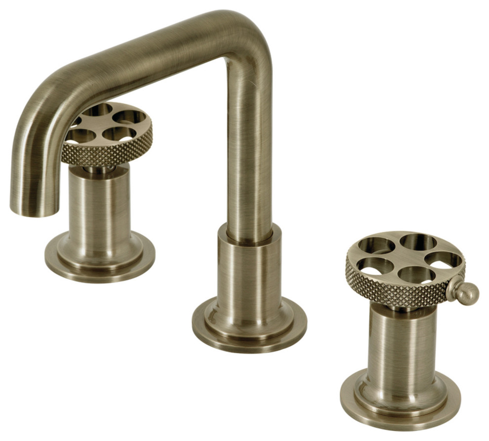 KS142RKXAB Widespread Bathroom Faucet With Push Pop-Up, Antique Brass