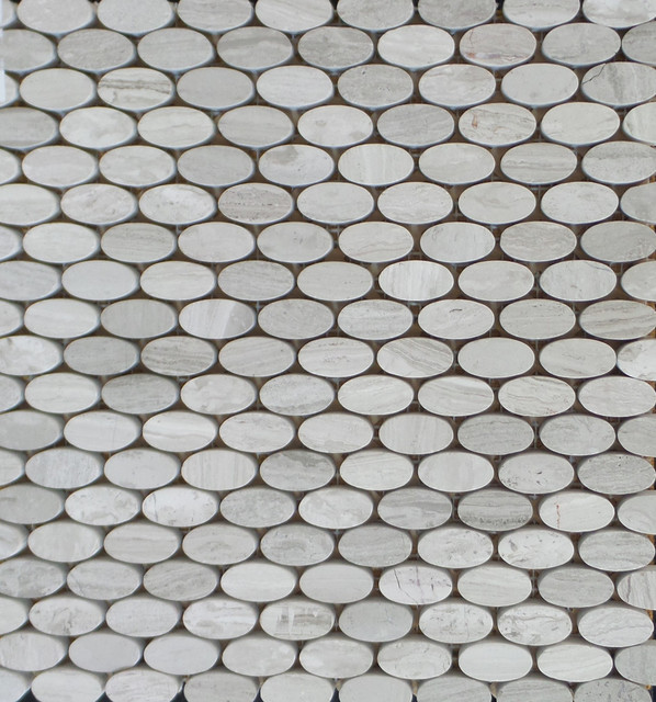 Polished Wood Gray Oval Shaped Mosaic Tile 15 Sheets Contemporary Polished Wood Gray Oval Shaped Mosaic Tile 15 Sheets
