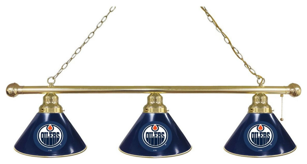 Holland Edmonton Oilers 3Shade Billiard Light Brass Fixture