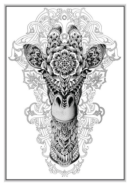 giraffe head wall decal sticker, ornate jungle animal art