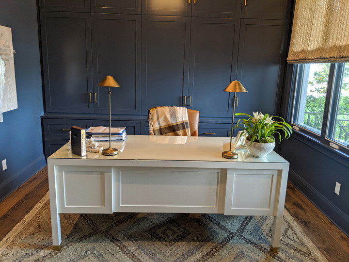 Elegant Home Office in Shaker / Mission Style with Custom Blue & Desk Home Office