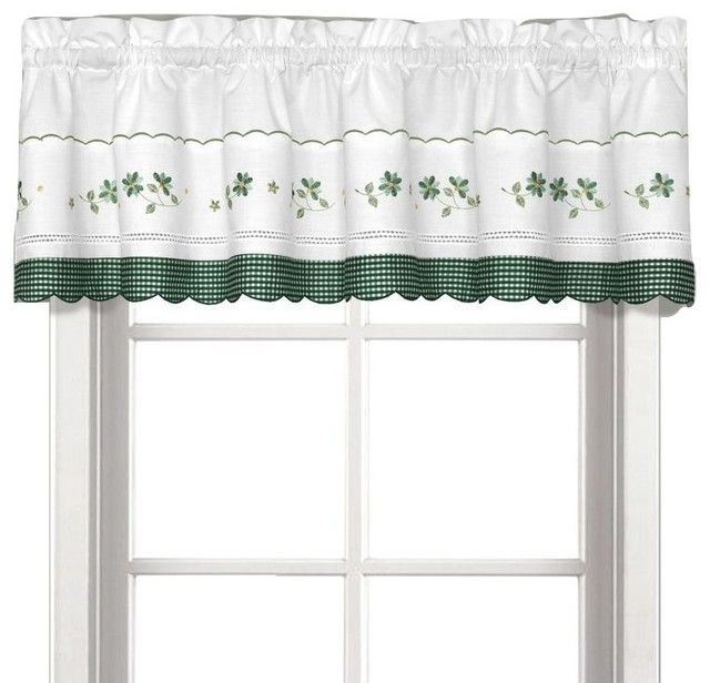 Gingham green floral Kitchen Curtain, Valance