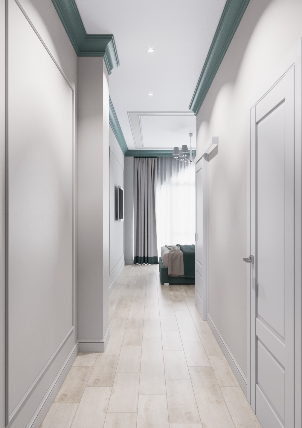 Дизайн интерьера в неоклассике с зелеными акцентами