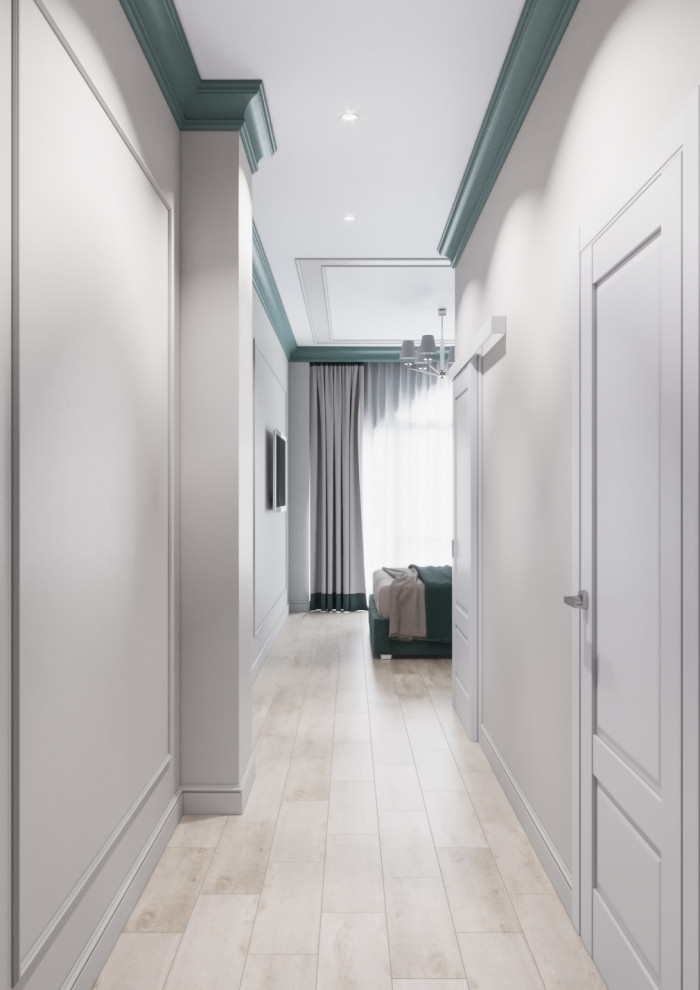 Дизайн интерьера в неоклассике с зелеными акцентами