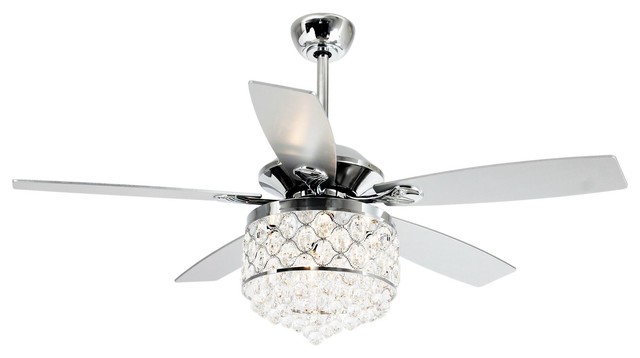 52 Crystal 5 Blade Ceiling Fan With, Modern Crystal Ceiling Fan With Remote Control Satin Nickel Plate