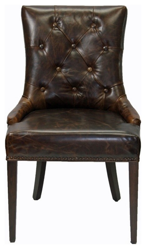 Top Grain Leather Dining Chair, Black Leather Tufted Dining Chair