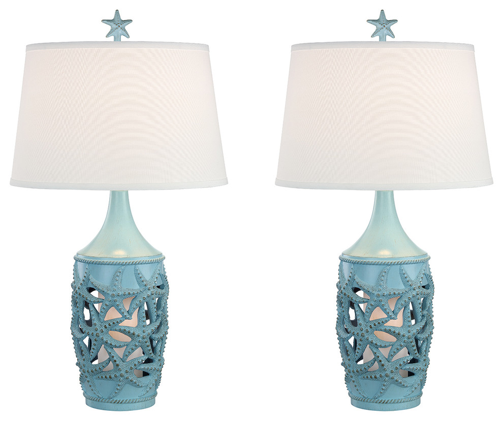 Seahaven Starfish Coastal Table Lamp, Set Of 2, Glacier Blue Beach