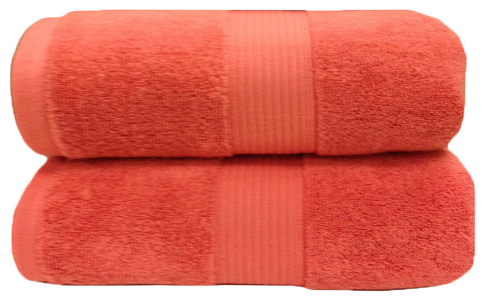 Plush 2PC Soft 100% Cotton Bath Sheets, Coral