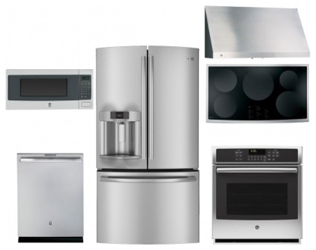 PYE23KSDSS 36" French Door Refrigerator 7-Piece Stainless Steel Kitchen Set with
