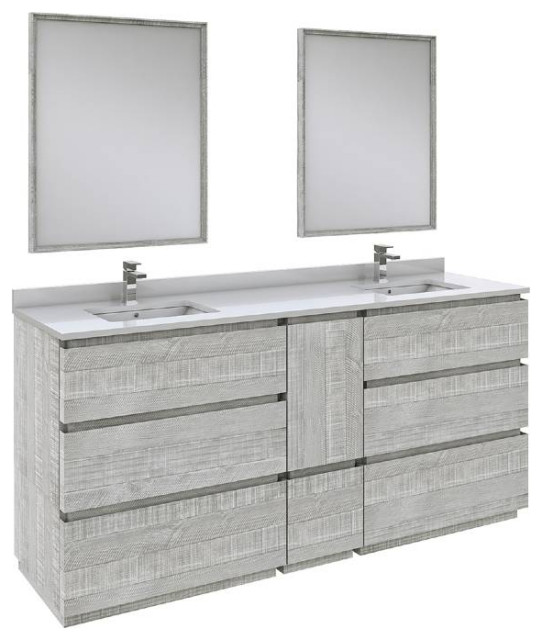 Fresca Formosa Modern 72" Ash Double Sink Vanity Set Farmhouse Bathroom Vanities And Sink