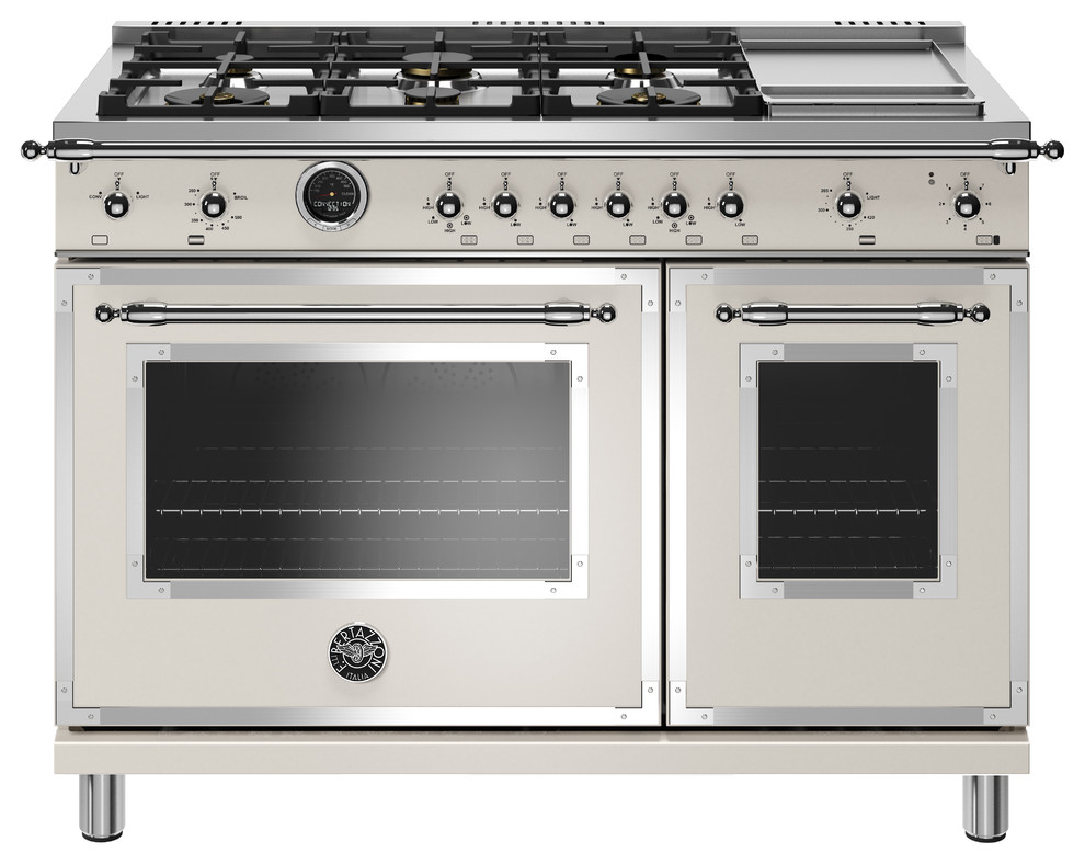 48 inch Dual Fuel Range, 6 Brass Burners and Griddle, Electric Self
