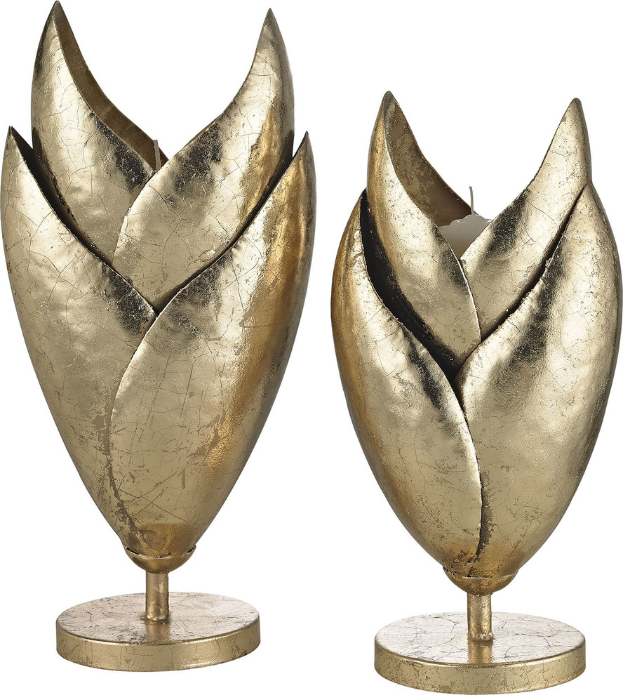Honeychaff Candle Holders In Gold Leaf, Set of 2