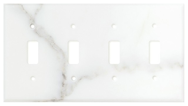 Calacatta Marble Switch Plate Cover, 4 Toggle, Polished, Marble From Italy