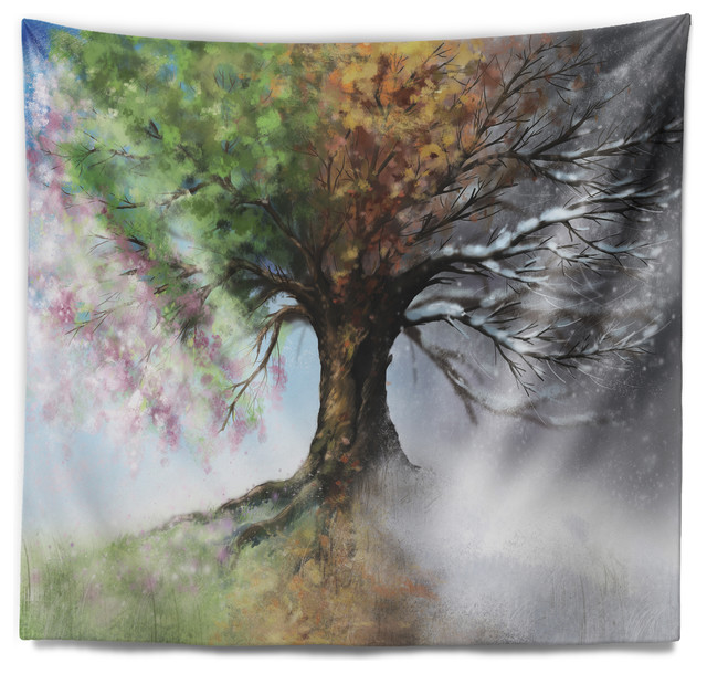 Tree With Four Seasons Tree Painting Wall Tapestry - 