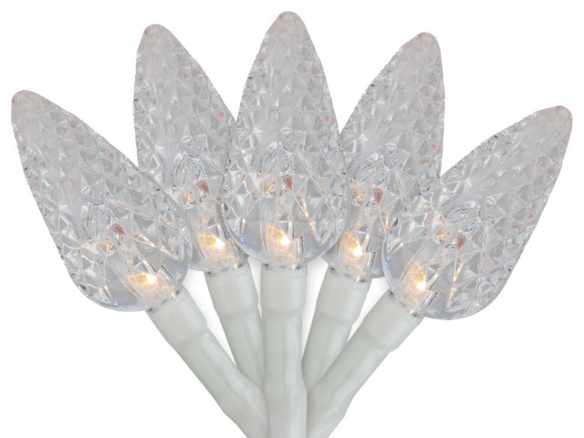35 Warm White Battery Operated LED Faceted C6 Christmas Lights, 11ft White Wire - Modern ...