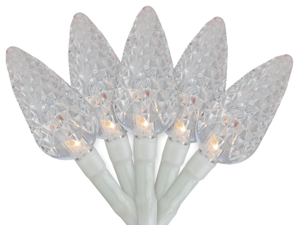 35 Warm White Battery Operated LED Faceted C6 Christmas Lights, 11ft