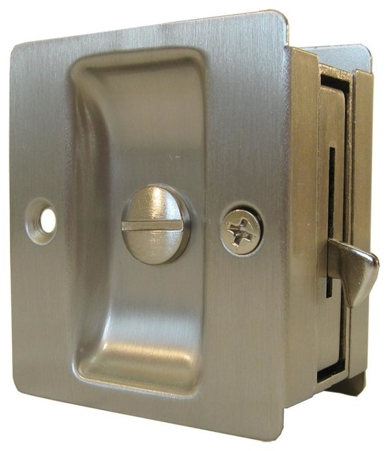 Premium Square Pocket Door Lock Bed/Bath Latch, Satin Nickel