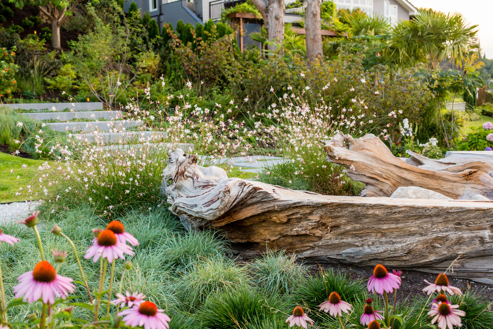 Inspiration for a large contemporary backyard partial sun garden in Seattle.